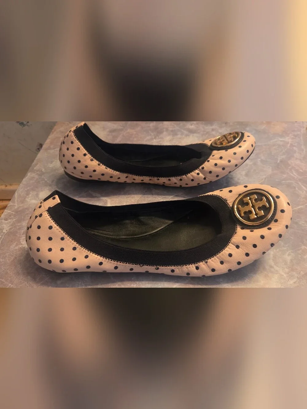 Tory Burch Pink Polka Dot Logo Ballet Flats